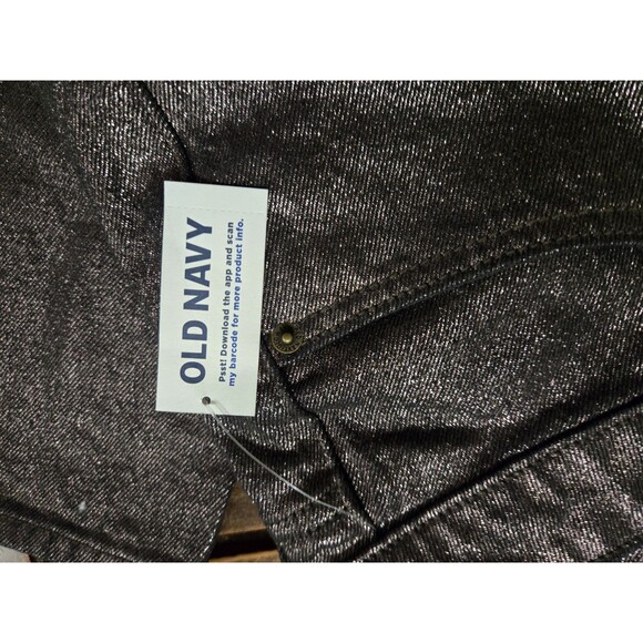 Old Navy OG Straight Jeans Women 16P Black Shimmer High Rise Smooth Pockets - Picture 5 of 7